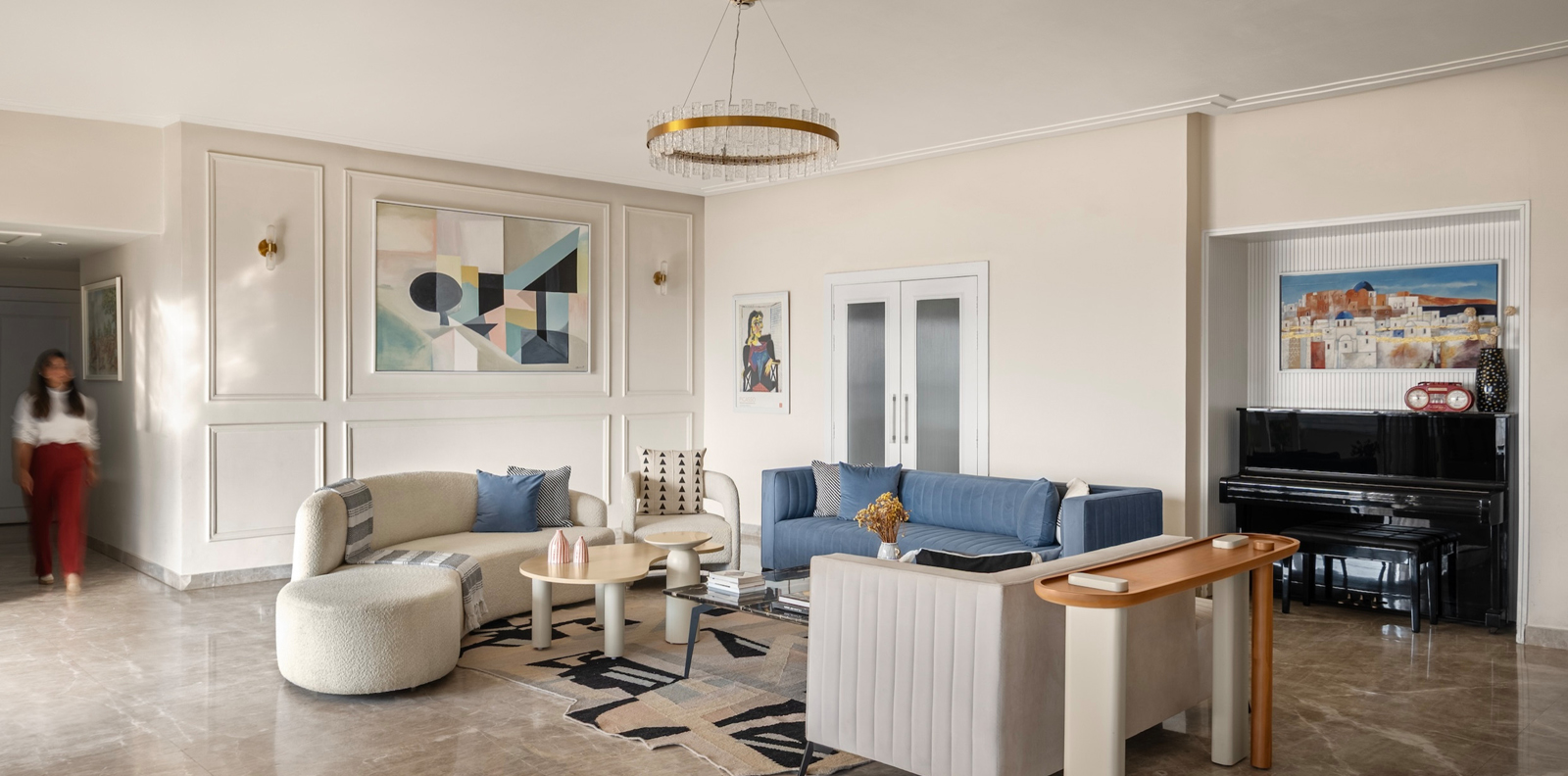 Luxury living room with sculptural lights